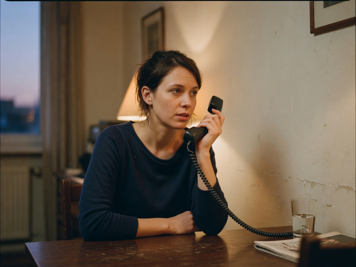 A professional mid-conversation on a call at dusk